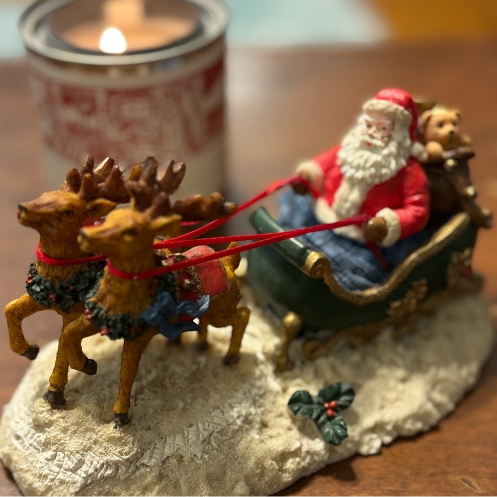 Vintage Christmas Magic Santa Sleigh Figurine with Reindeer – Holiday Décor